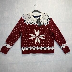 ALP N ROCK Greta Fair Isle Sweater Size Large in Deep Red Snowflake Ski MRSP$398